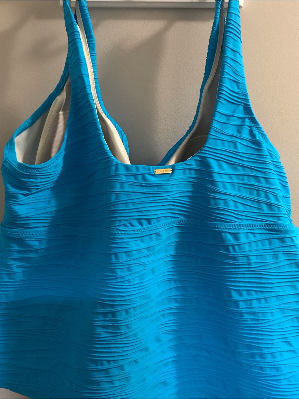 Lands' End Turquoise Textured Scoop Swim Tankini Top - Picture 2 of 4